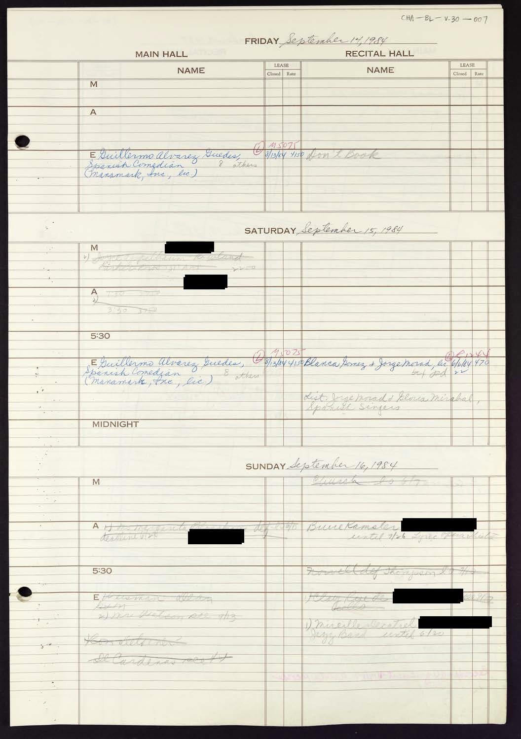 Carnegie Hall Booking Ledger, volume 30, page 7