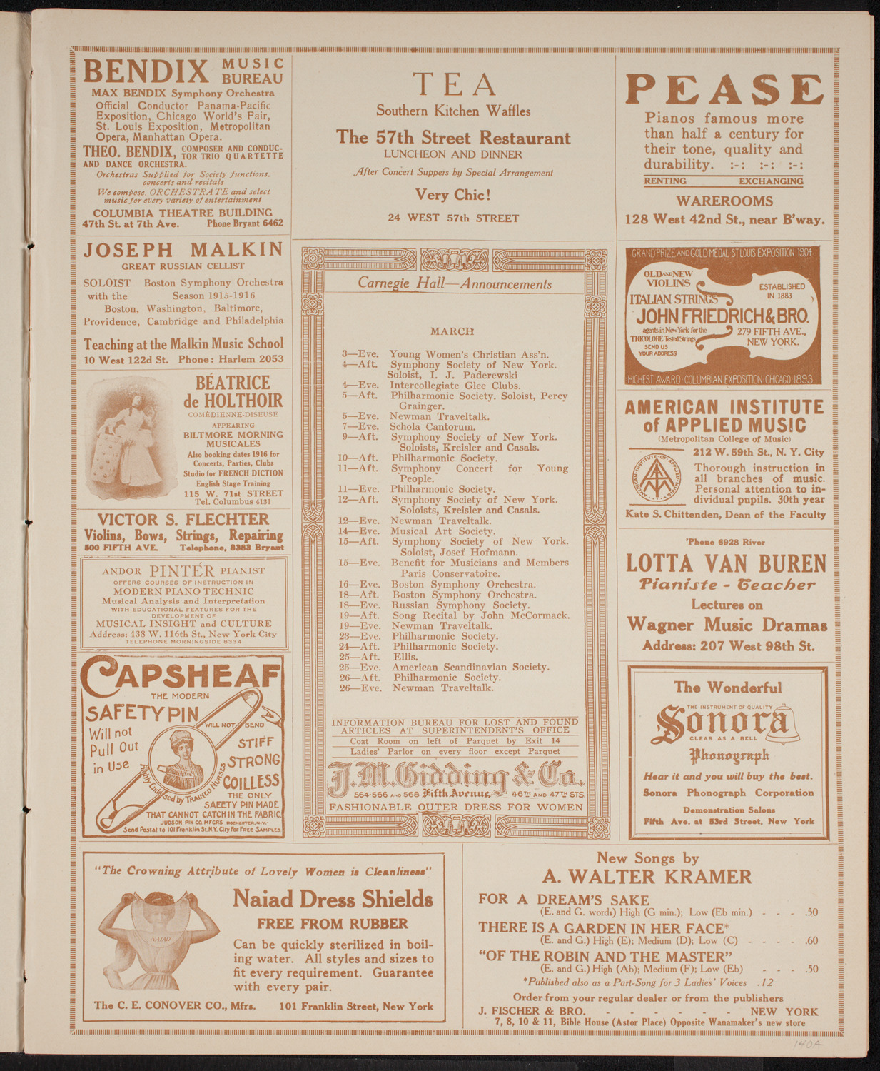 New York Philharmonic, March 3, 1916, program page 3