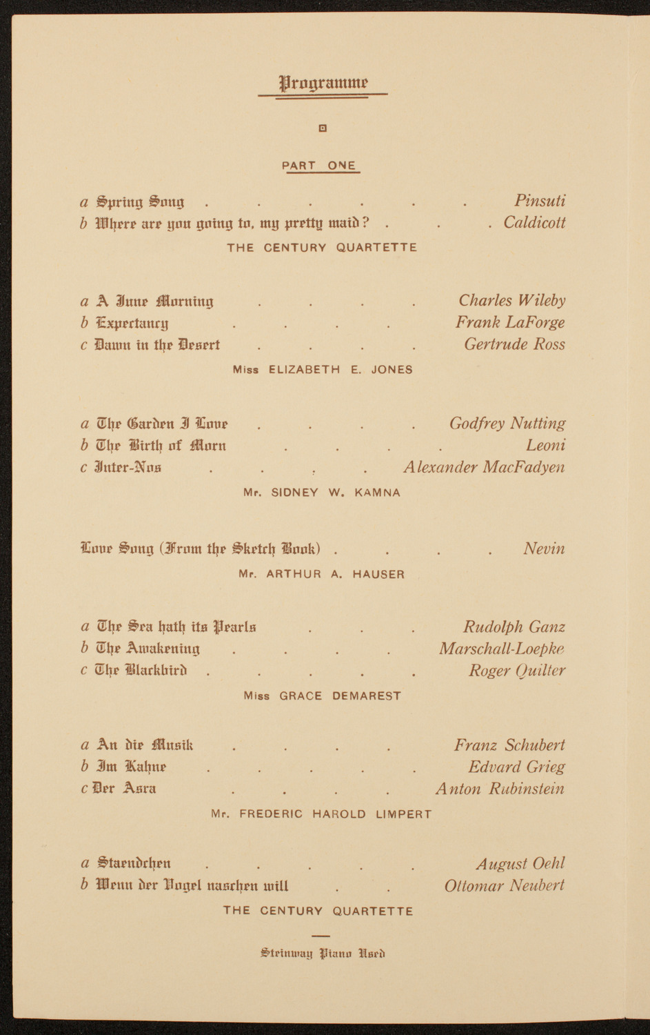 The Century Quartette, November 17, 1915, program page 2