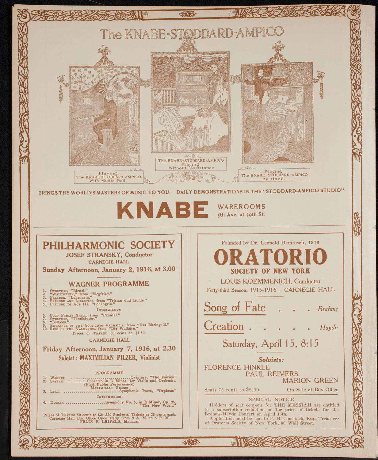Fritz Kreisler, Violin, January 1, 1916, program page 12