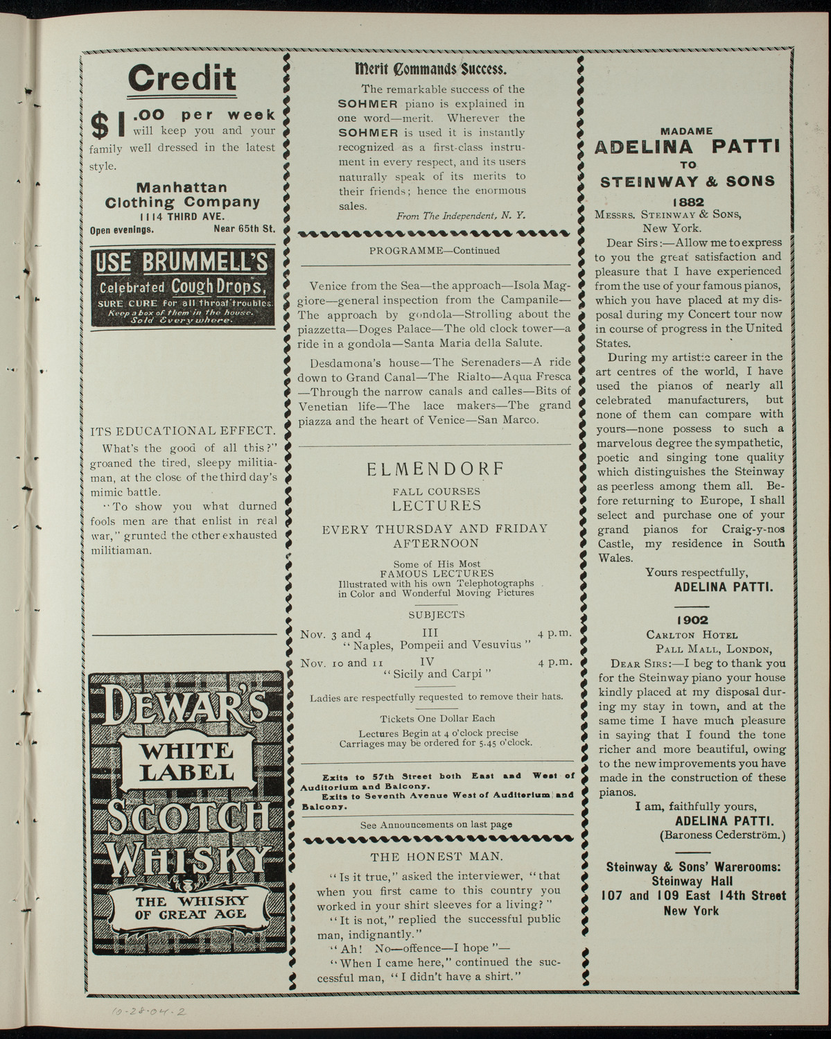 Elmendorf Lecture: Northern Italy from Genoa to Venice, October 28, 1904, program page 3