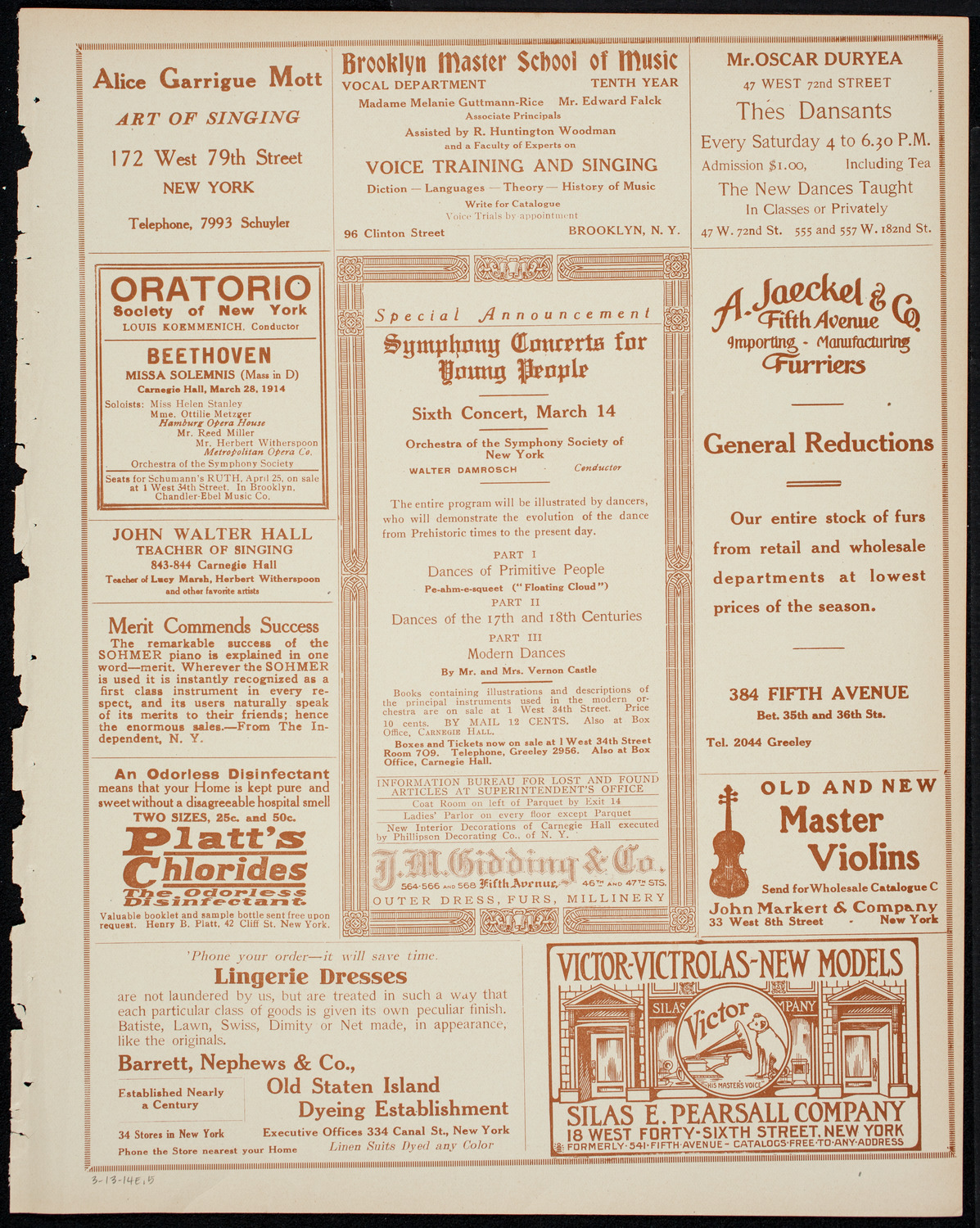 Eugène Ysaÿe, Violin, March 13, 1914, program page 9