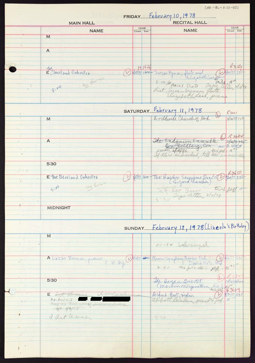 Carnegie Hall Booking Ledger, volume 23, page 51