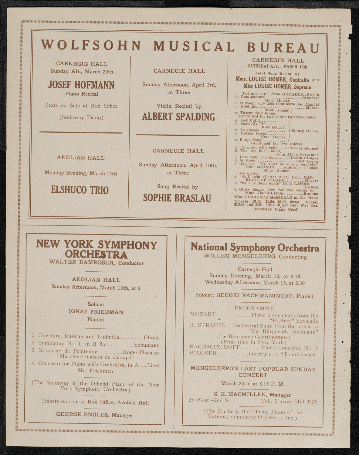 National Symphony Orchestra, March 9, 1921, program page 8