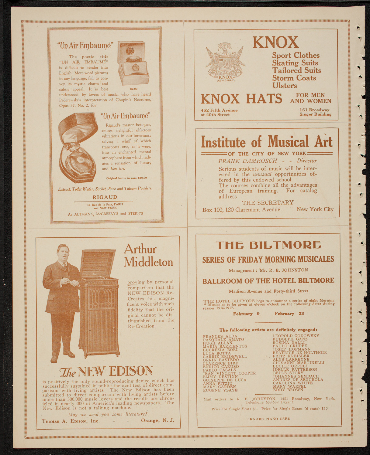 Schola Cantorum of New York, January 31, 1917, program page 2