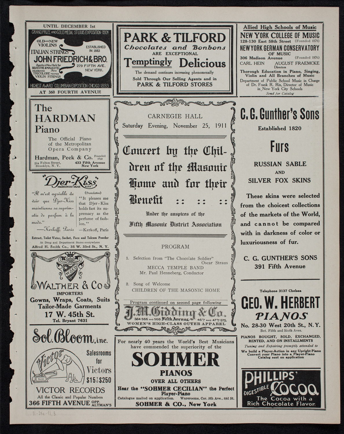 Benefit: Children of the Masonic Home, November 25, 1911, program page 5