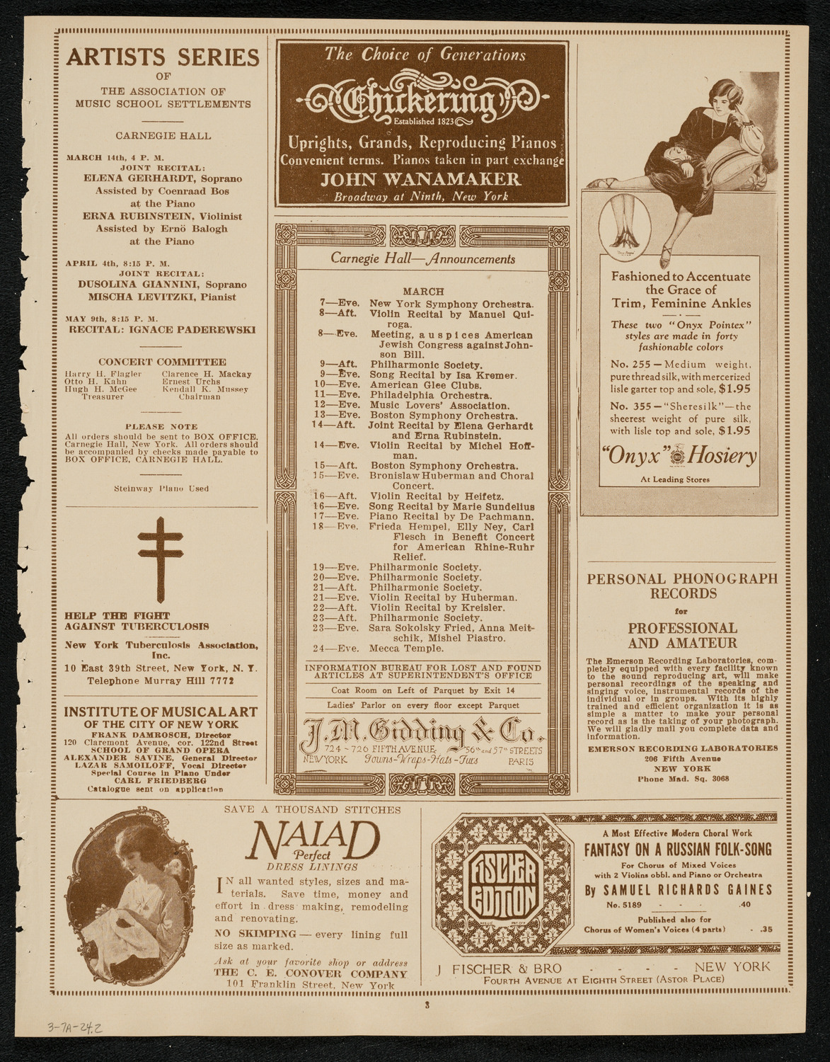 New York Philharmonic, March 7, 1924, program page 3