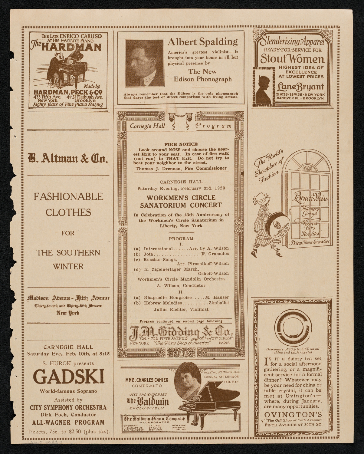 Workmen's Circle Sanatorium Concert, February 3, 1923, program page 5