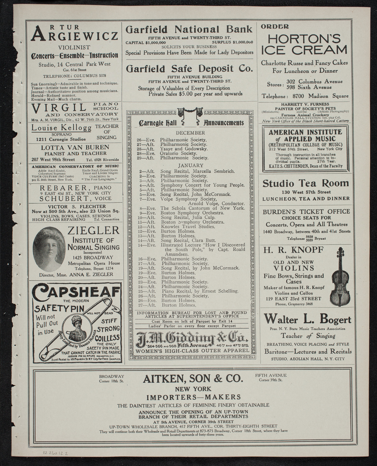 Oratorio Society of New York, December 26, 1912, program page 3