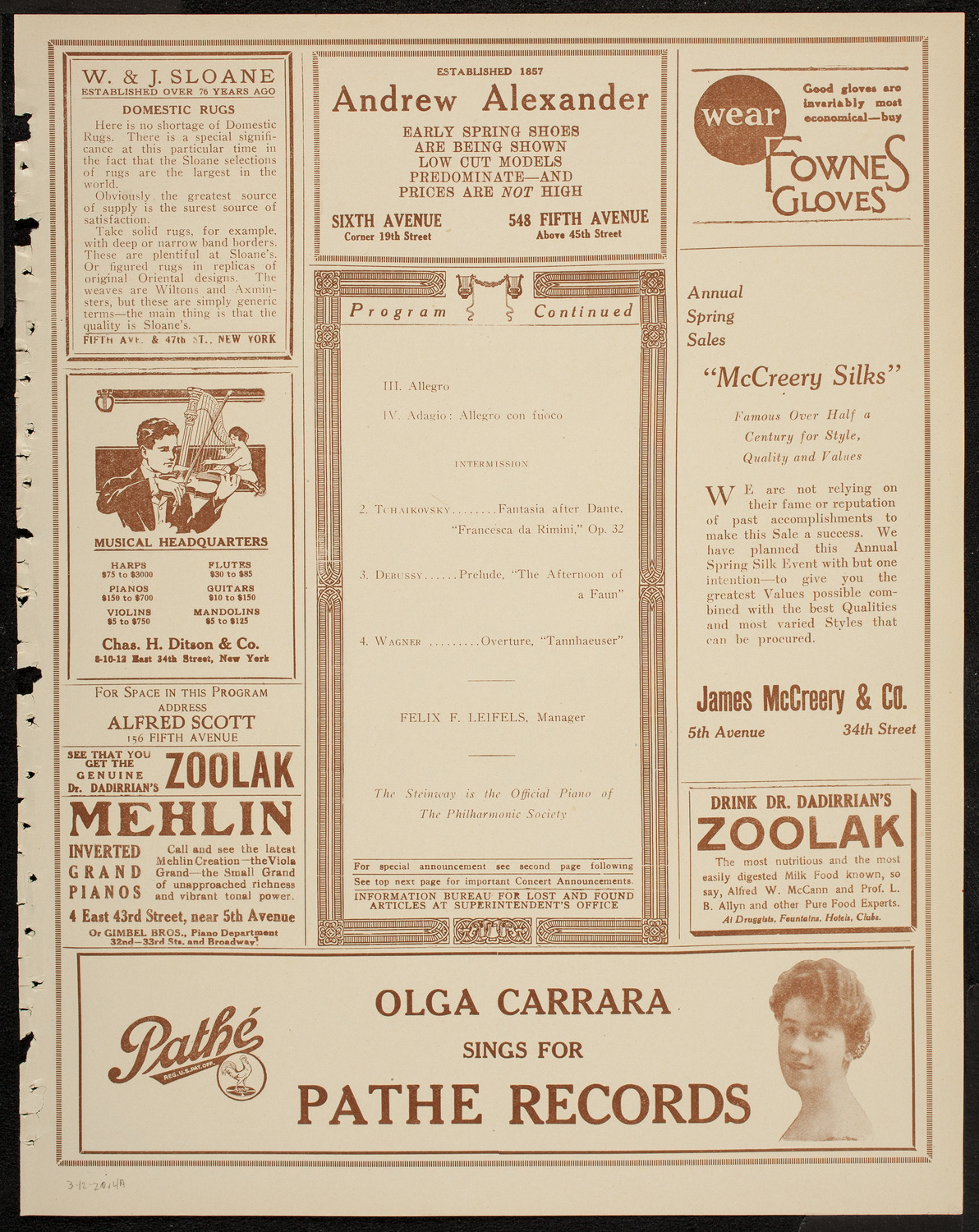 New York Philharmonic, March 12, 1920, program page 7