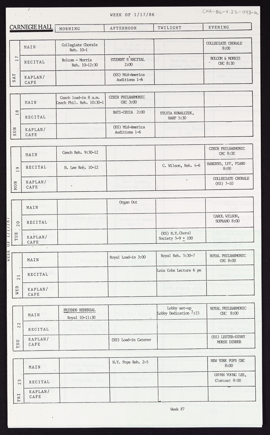 Carnegie Hall Booking Ledger, volume 32, page 43a