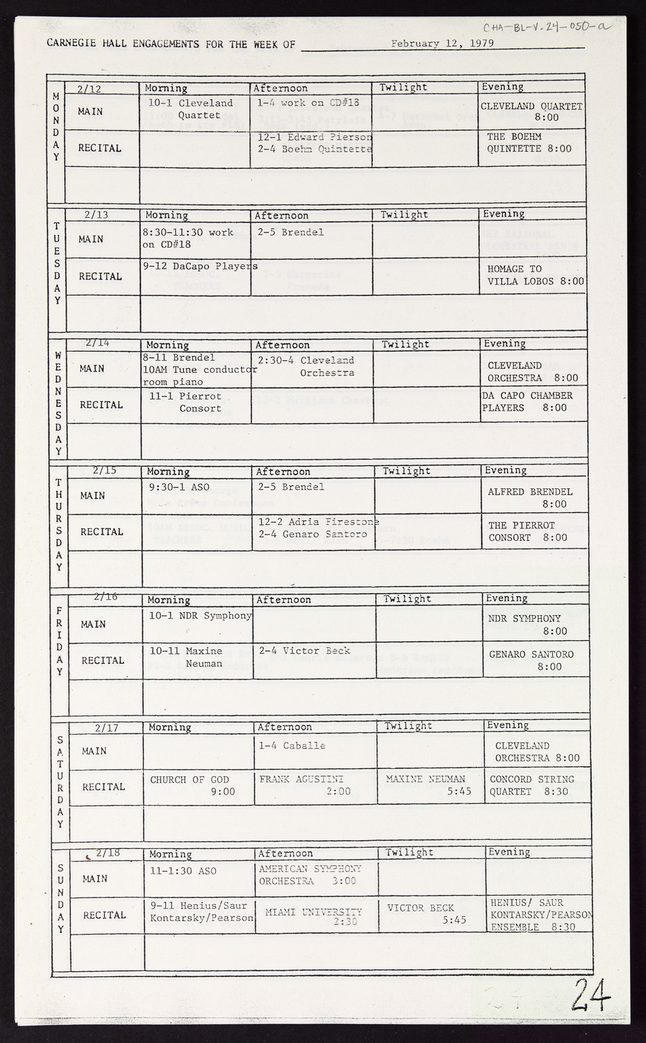 Carnegie Hall Booking Ledger, volume 24, page 50a