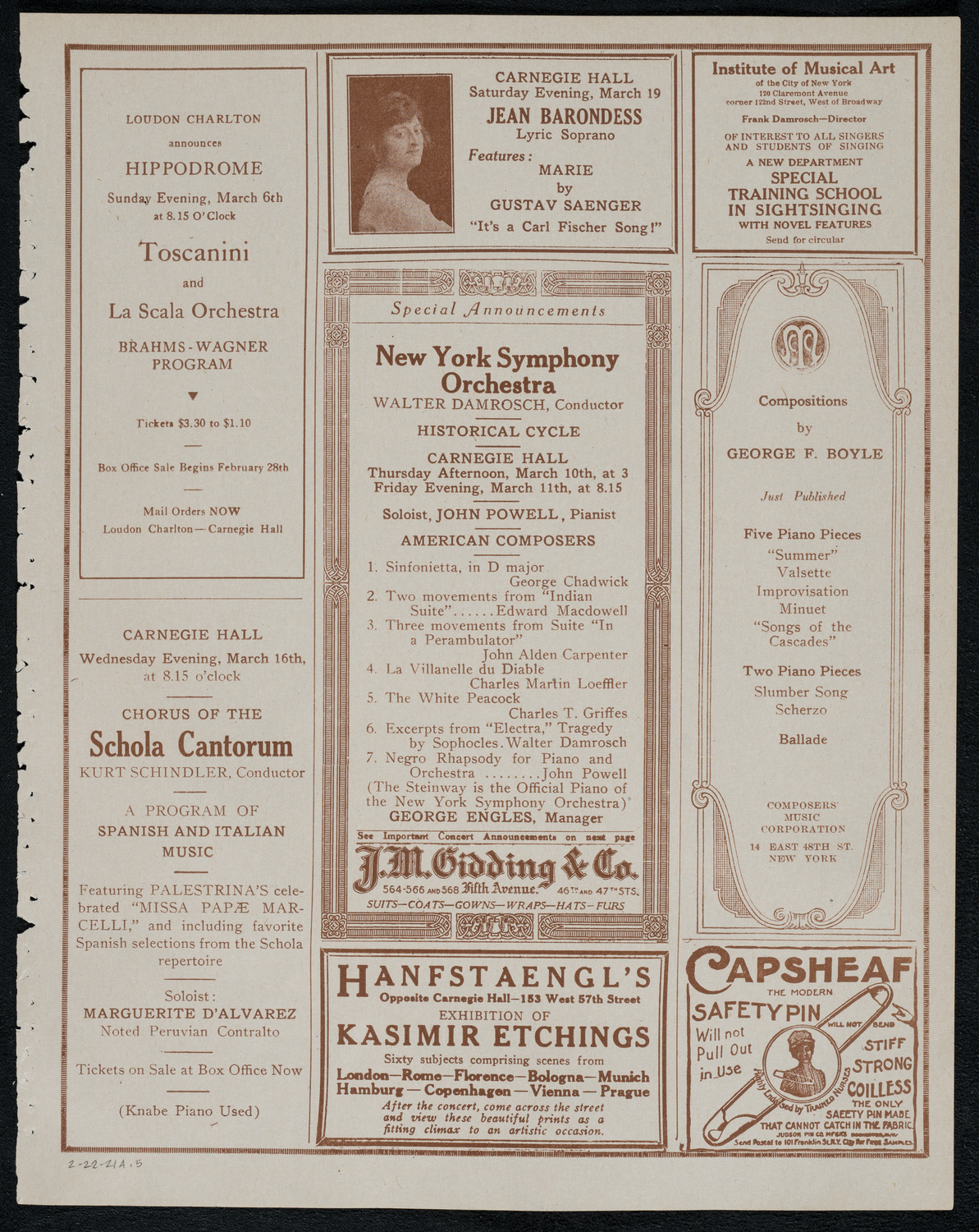 Benno Moiseiwitsch, Piano, February 22, 1921, program page 9