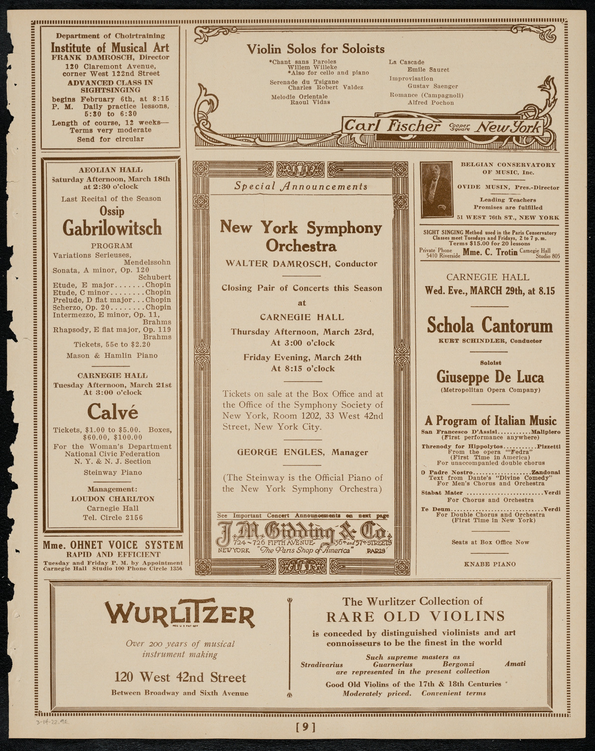 Philadelphia Orchestra, March 14, 1922, program page 9