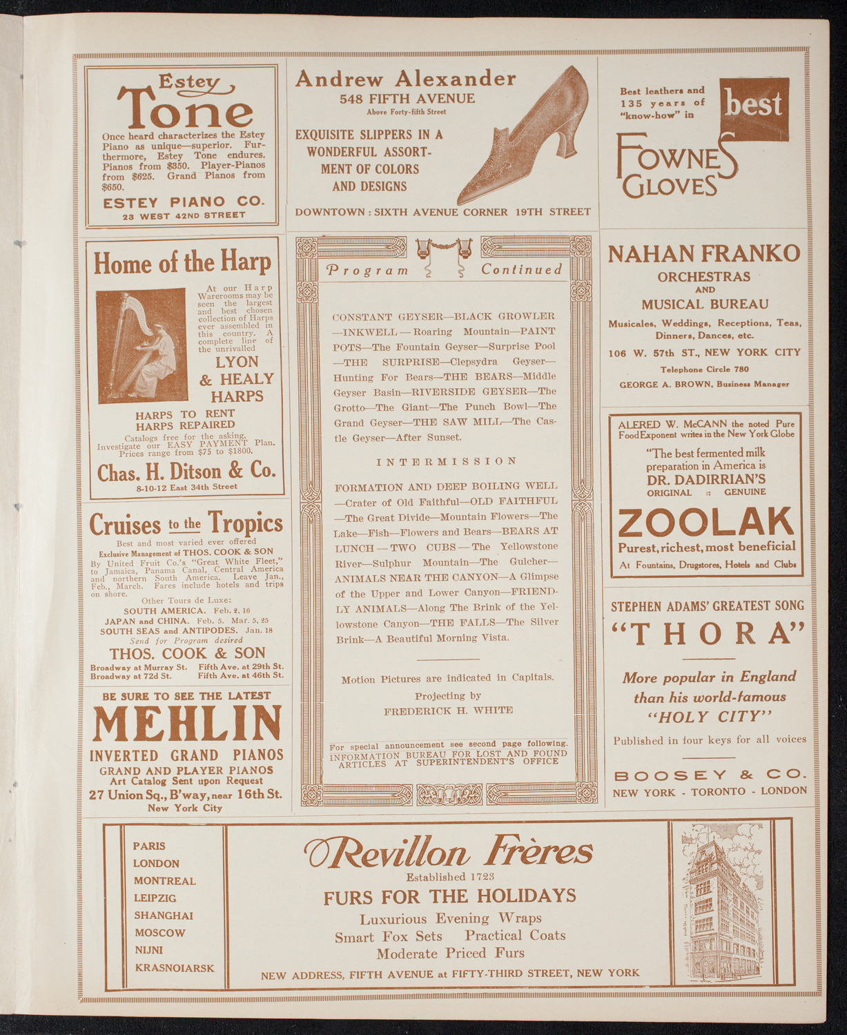 Elmendorf Lecture: The Yellowstone National Park, December 19, 1915, program page 7