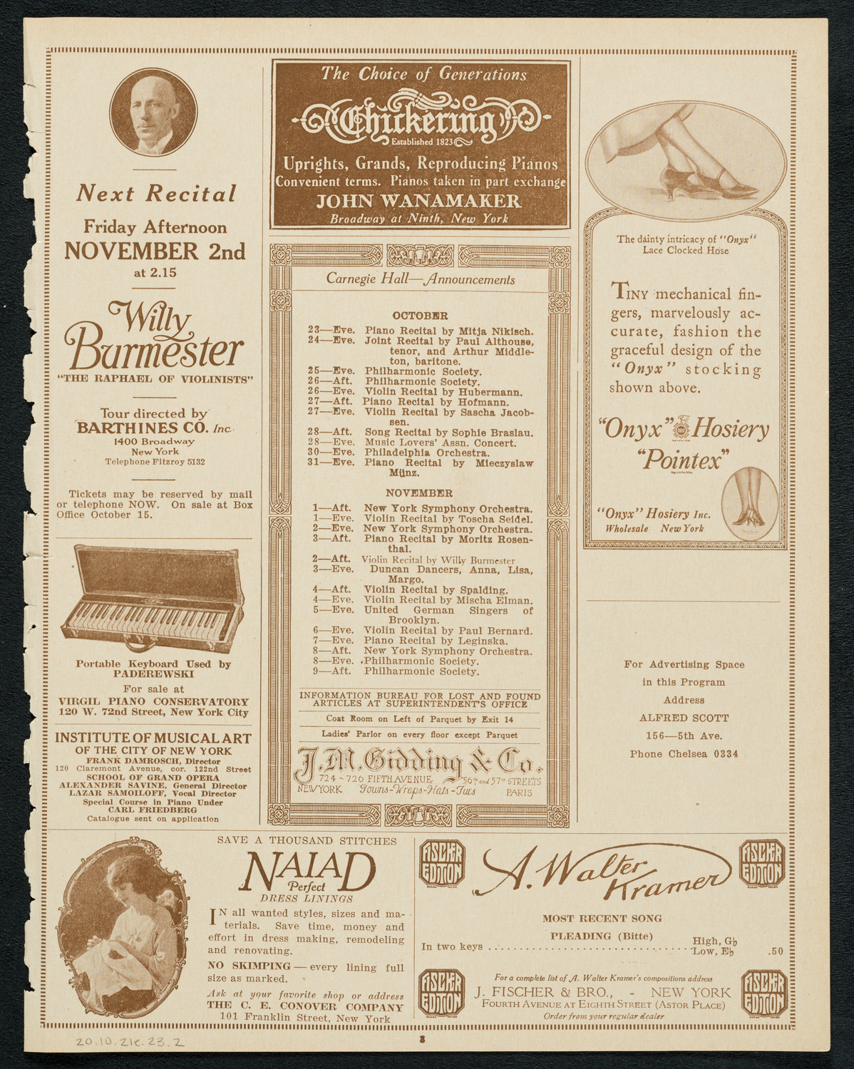 Isa Kremer, Soprano, October 21, 1923, program page 3