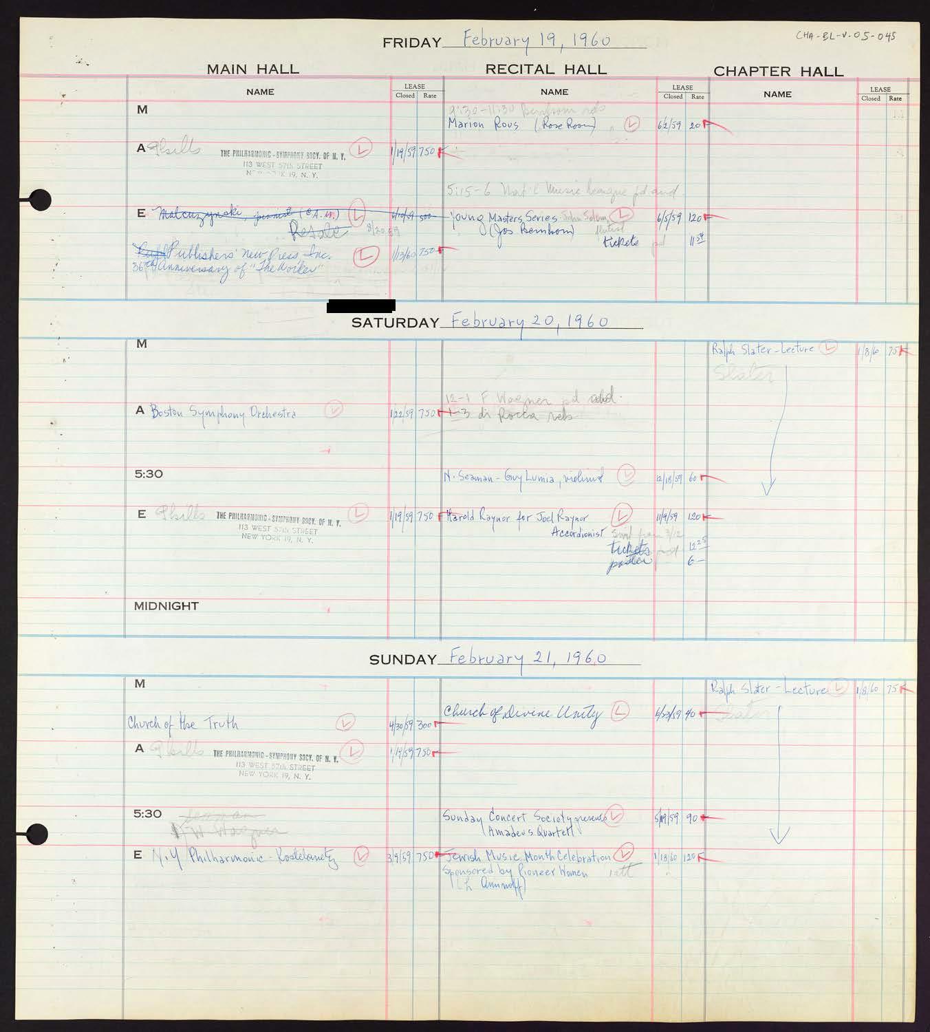 Carnegie Hall Booking Ledger, volume 5, page 45