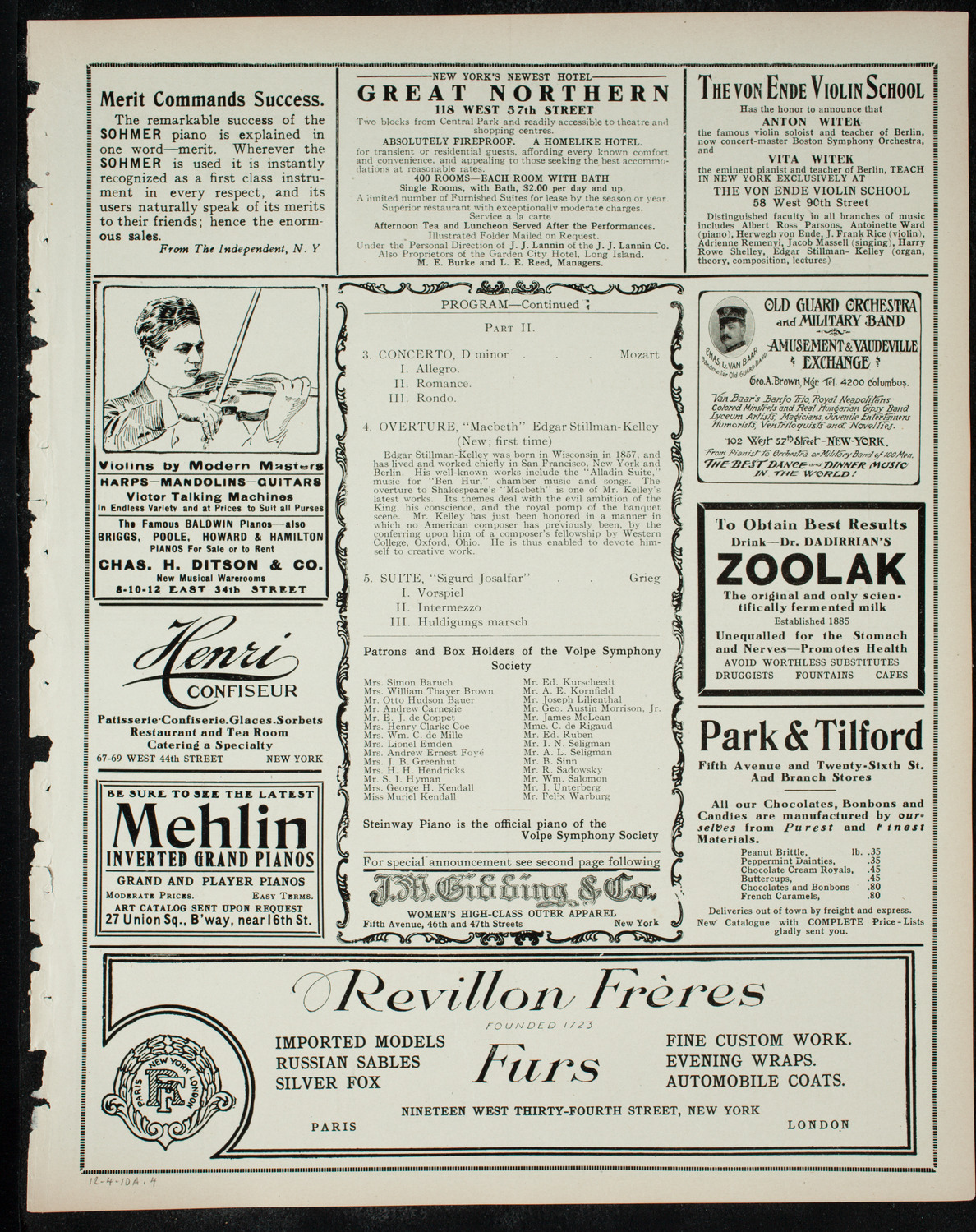 Volpe Symphony Society of New York, December 4, 1910, program page 7