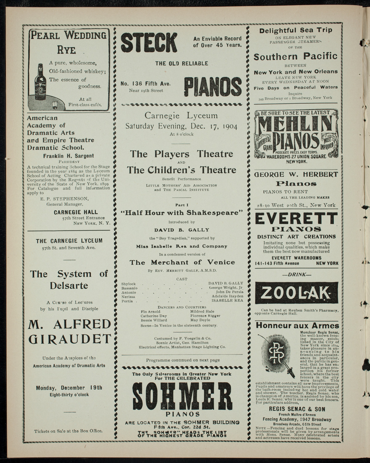 Players Theatre and Children's Theatre, December 17, 1904, program page 2