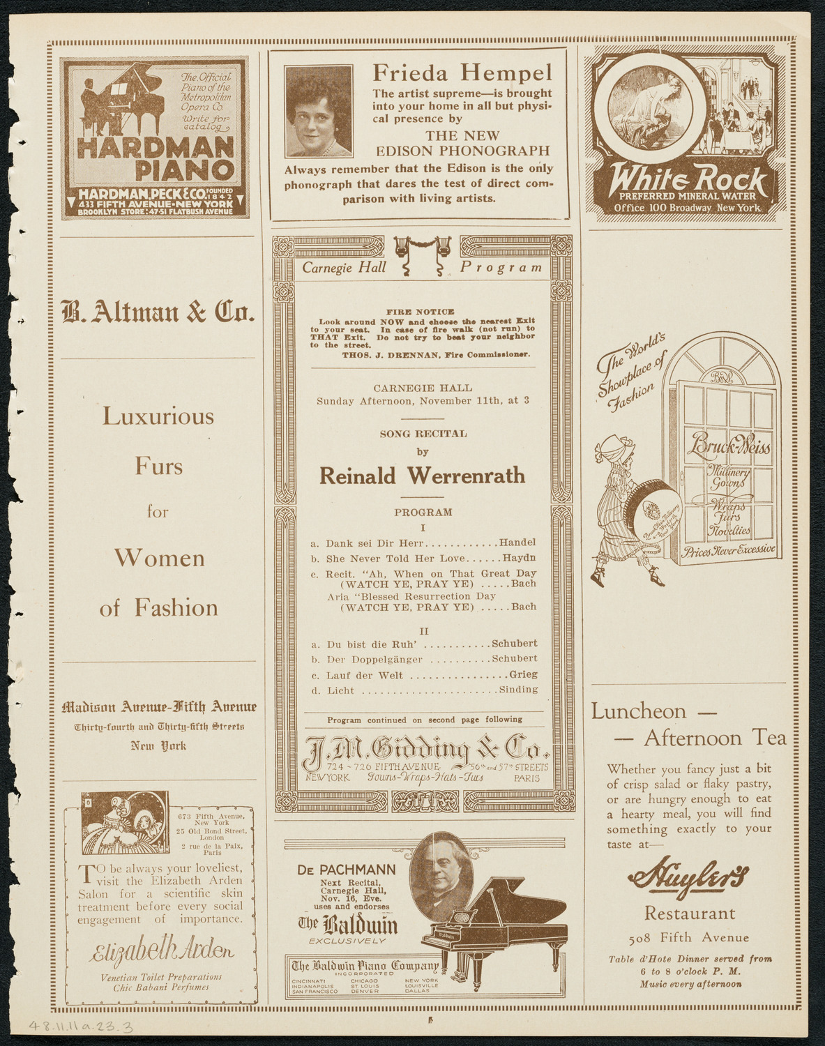 Reinald Werrenrath, Baritone, November 11, 1923, program page 5