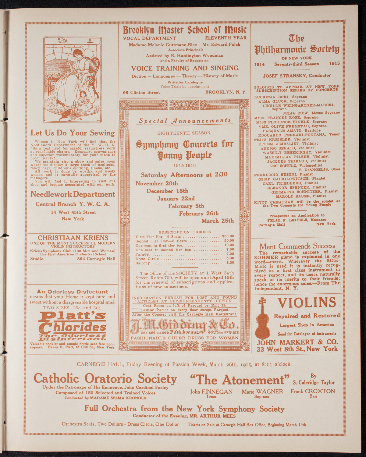 New York Philharmonic, March 26, 1915, program page 9