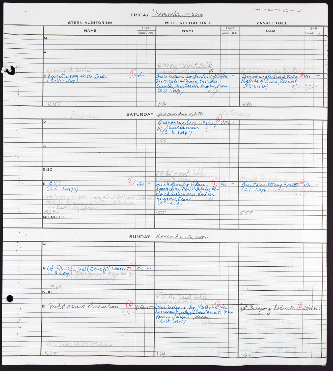 Carnegie Hall Booking Ledger, volume 52, page 23