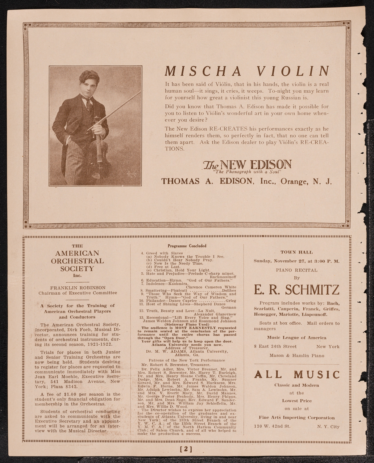 The Open Door—A Negro Pageant with Music, November 22, 1921, program page 2