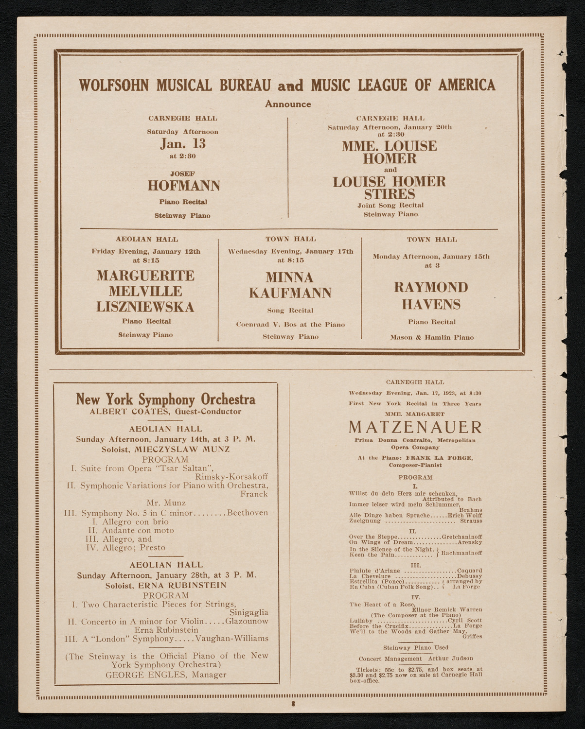 New York Symphony Orchestra, January 12, 1923, program page 8