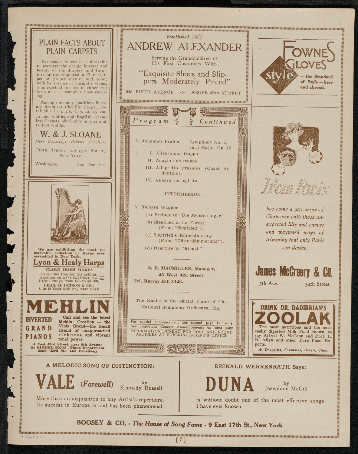 National Symphony Orchestra, March 28, 1921, program page 7