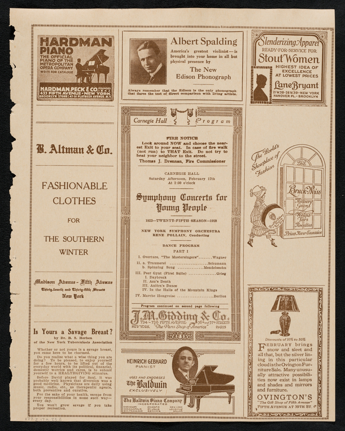 Symphony Concert for Young People, February 17, 1923, program page 5