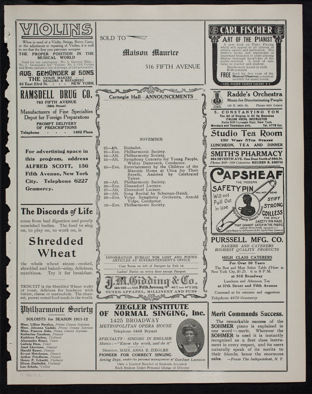 Elmendorf Lecture: Milan and the Italian Lakes, November 20, 1911, program page 3