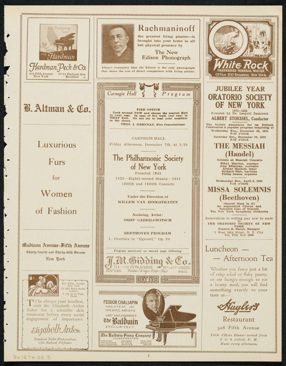 New York Philharmonic, December 7, 1923, program page 5