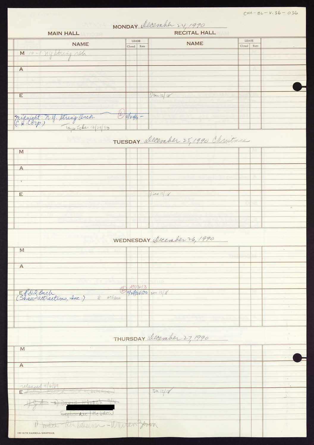 Carnegie Hall Booking Ledger, volume 36, page 36