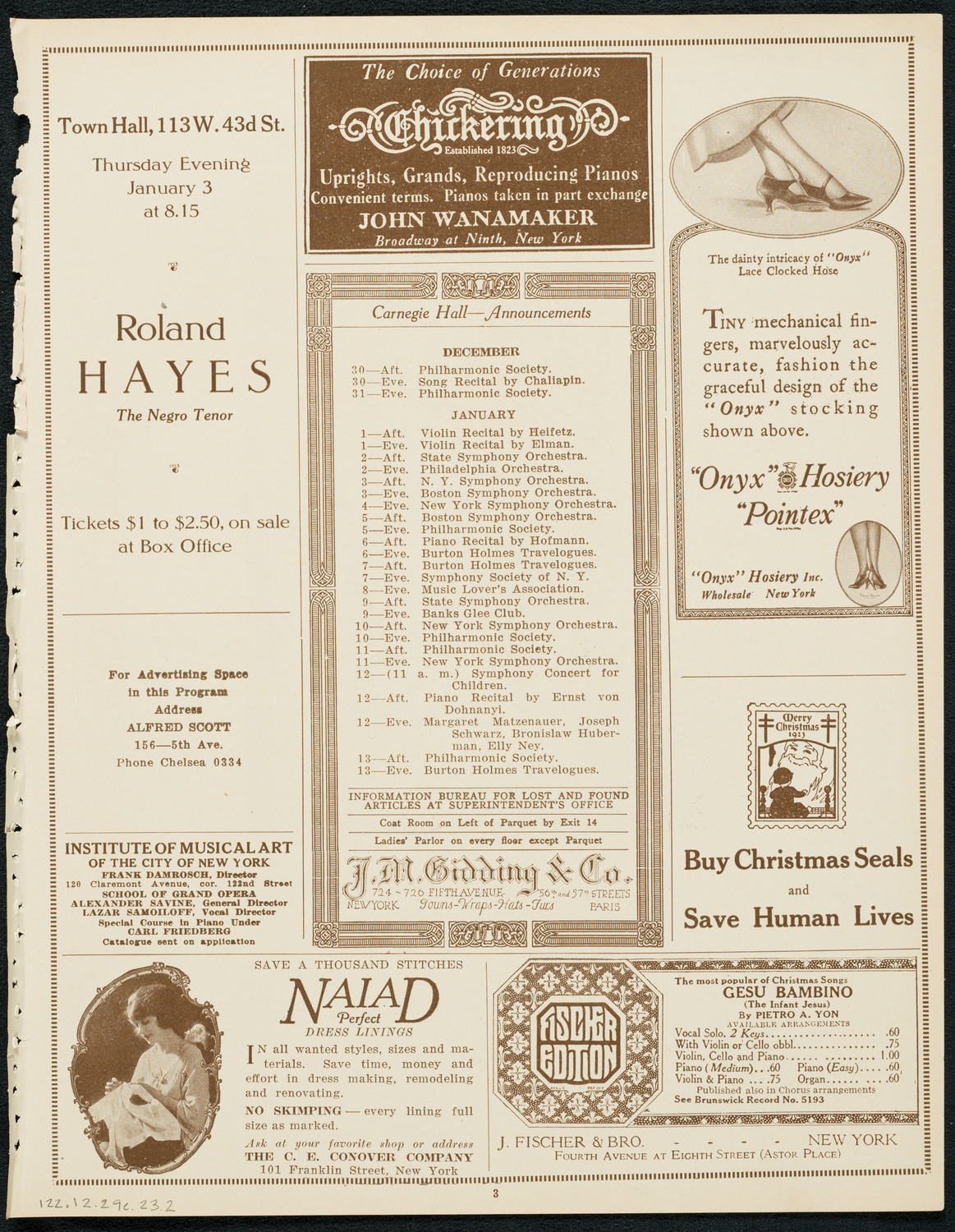 Oratorio Society of New York, December 29, 1923, program page 3