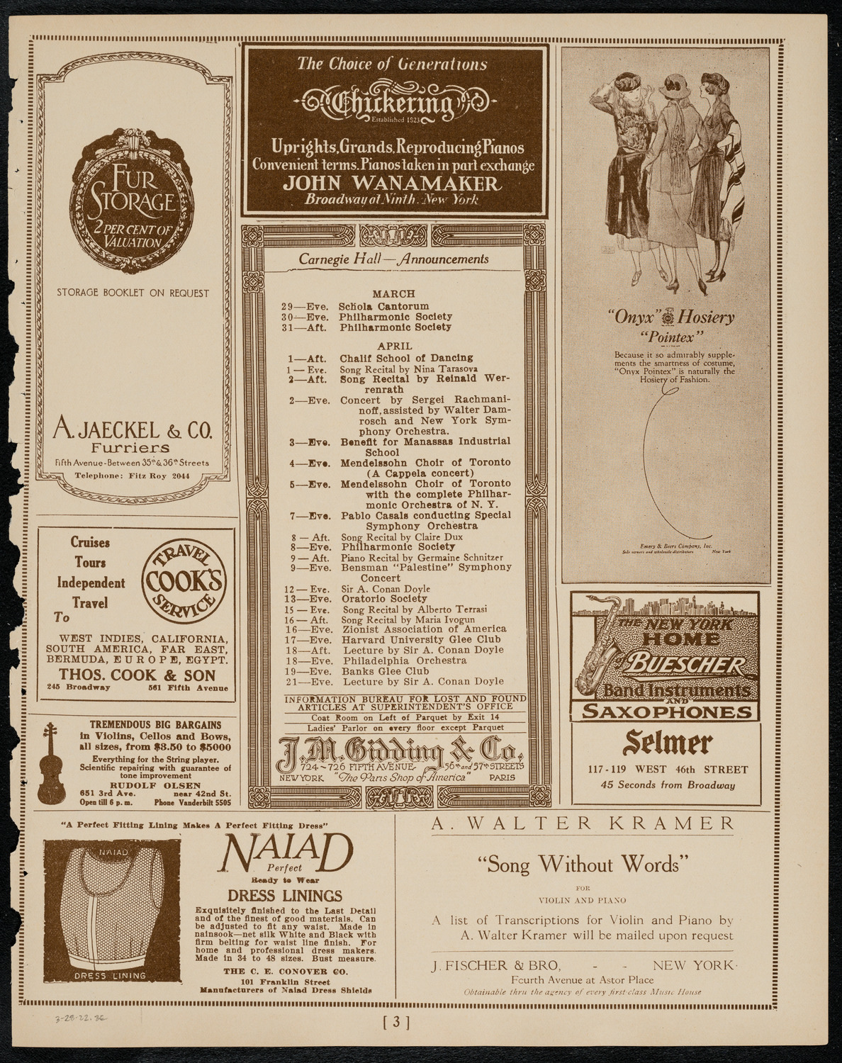 Philadelphia Orchestra, March 28, 1922, program page 3