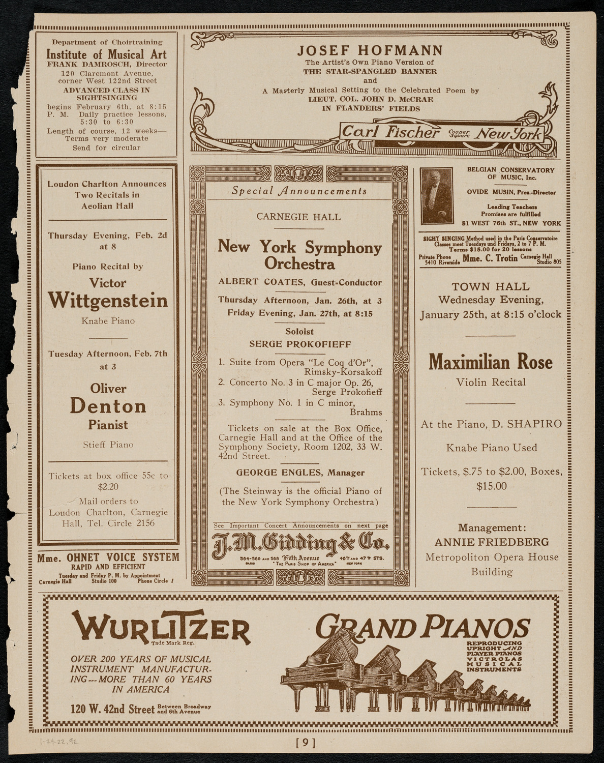 Cleveland Orchestra, January 24, 1922, program page 9