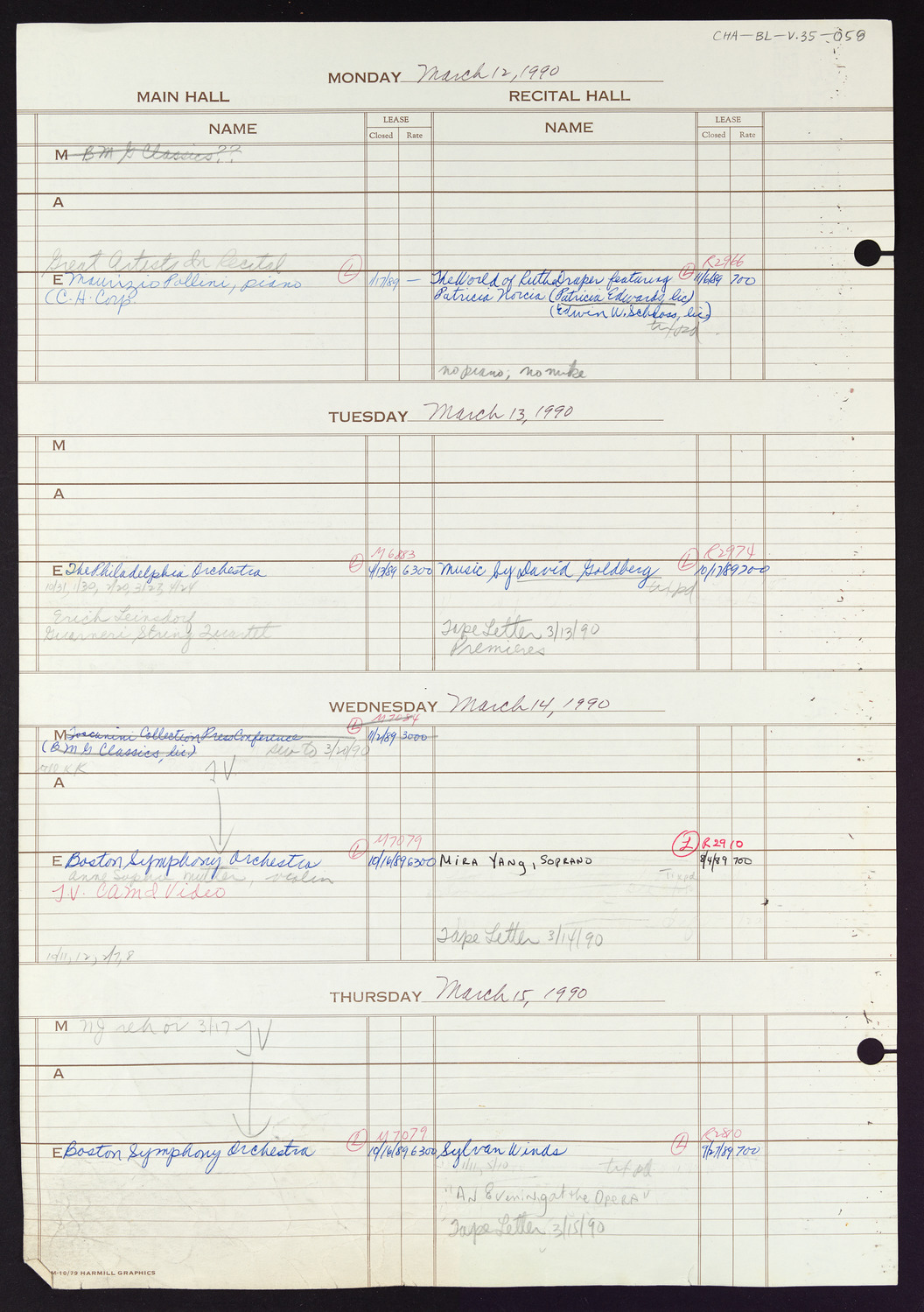 Carnegie Hall Booking Ledger, volume 35, page 58