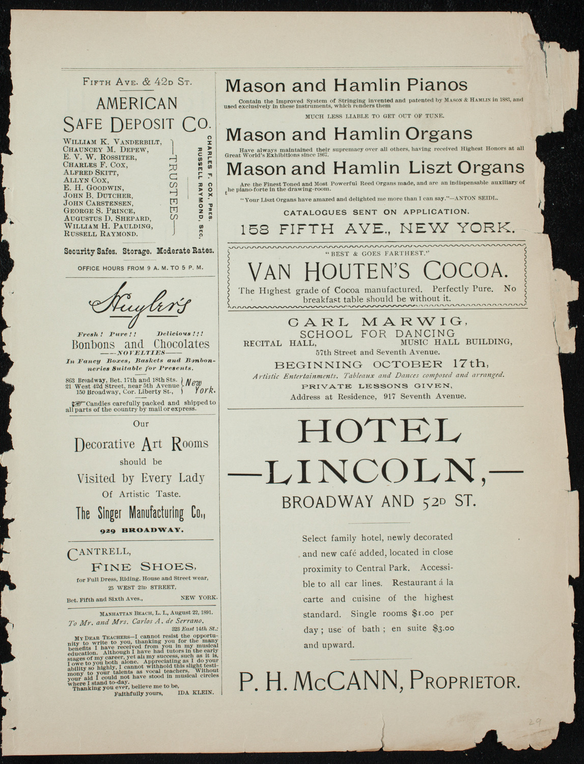 Society for Ethical Culture Program, October 31, 1891, program page 5