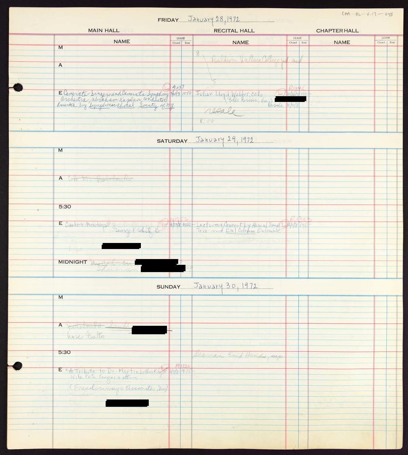 Carnegie Hall Booking Ledger, volume 17, page 45