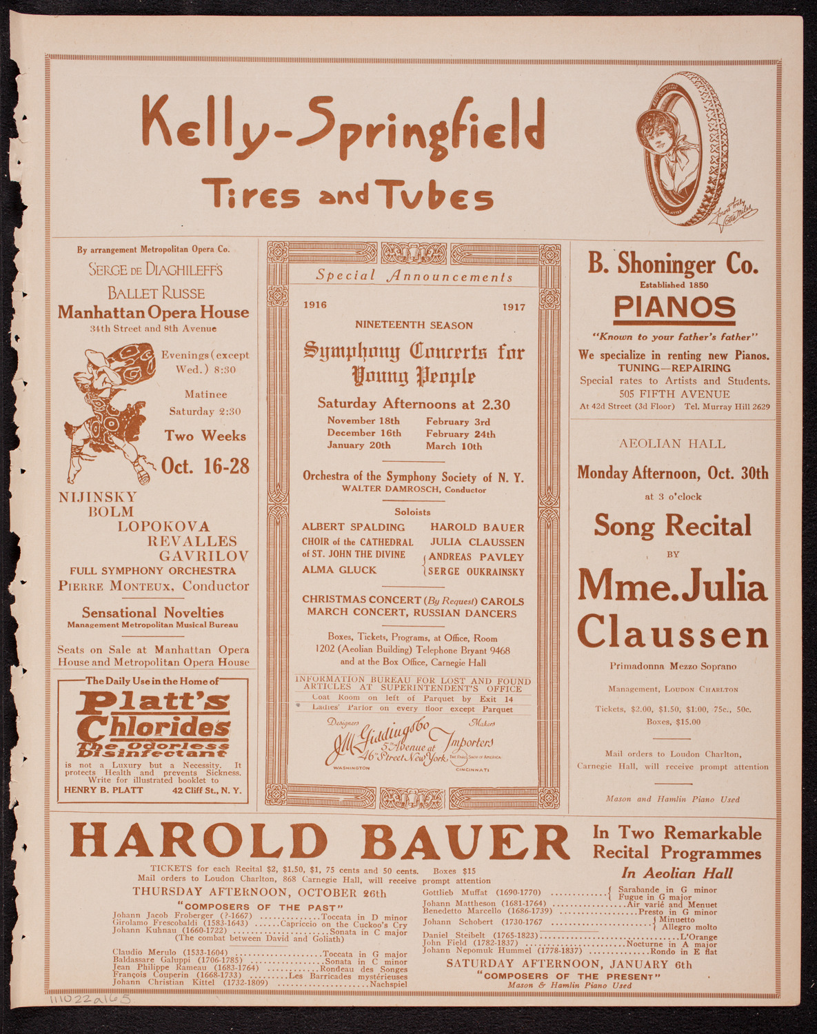 People's Symphony Concert, October 22, 1916, program page 9