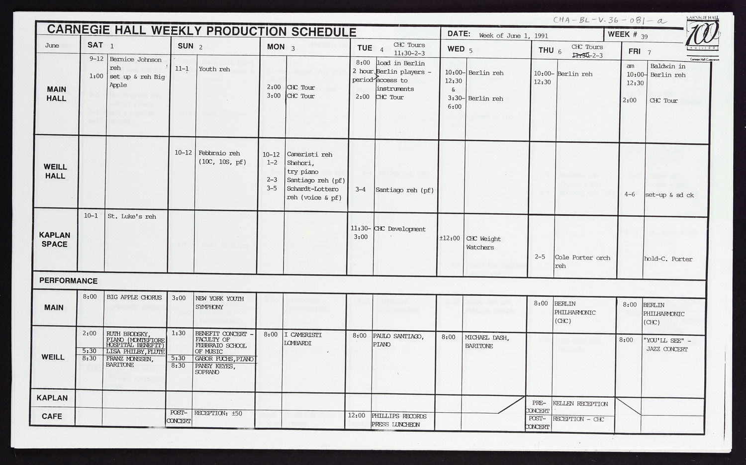 Carnegie Hall Booking Ledger, volume 36, page 81a