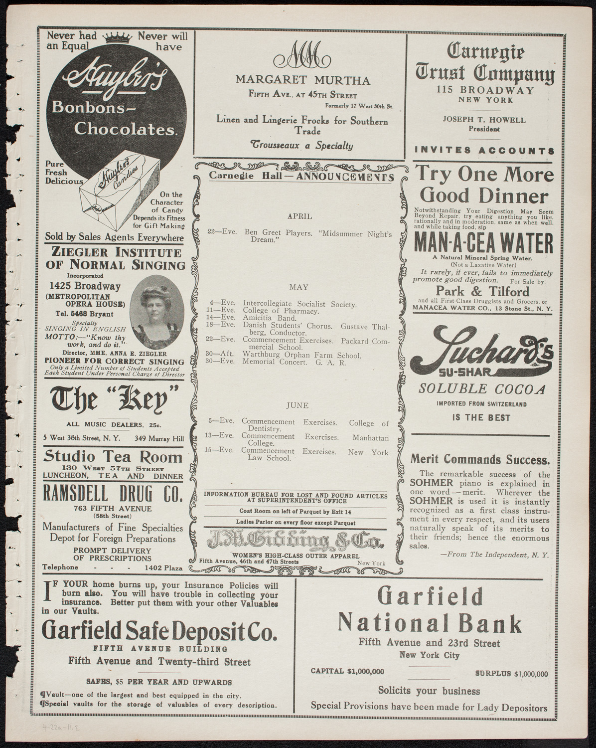 Shakespeare Birthday Festival: The Ben Greet Players and The Volpe Symphony Orchestra, April 22, 1911, program page 3