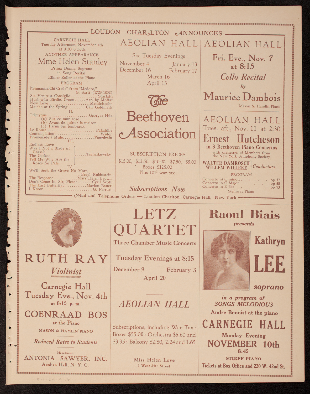 Reinald Werrenrath, Baritone, November 2, 1919, program page 11