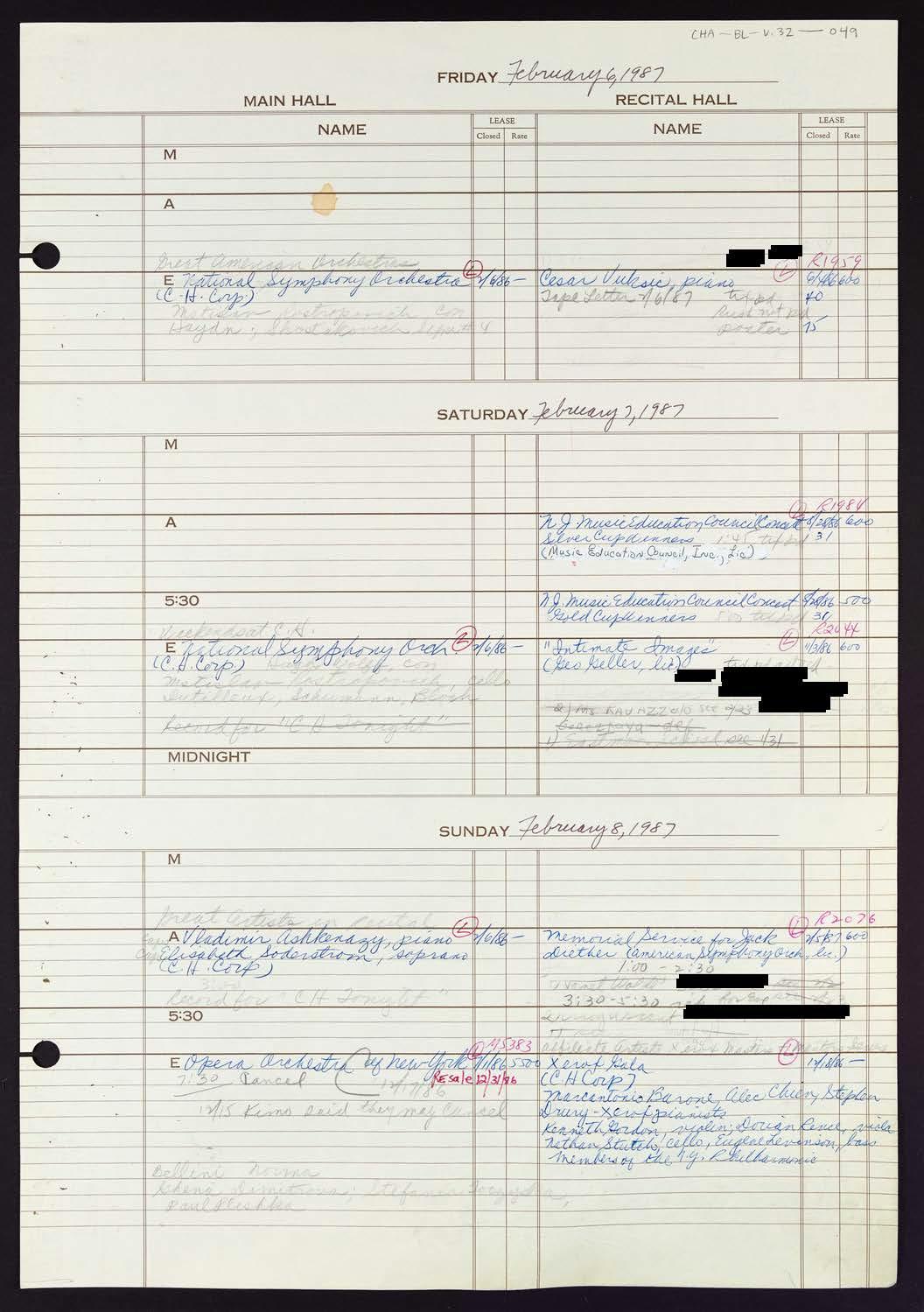 Carnegie Hall Booking Ledger, volume 32, page 49