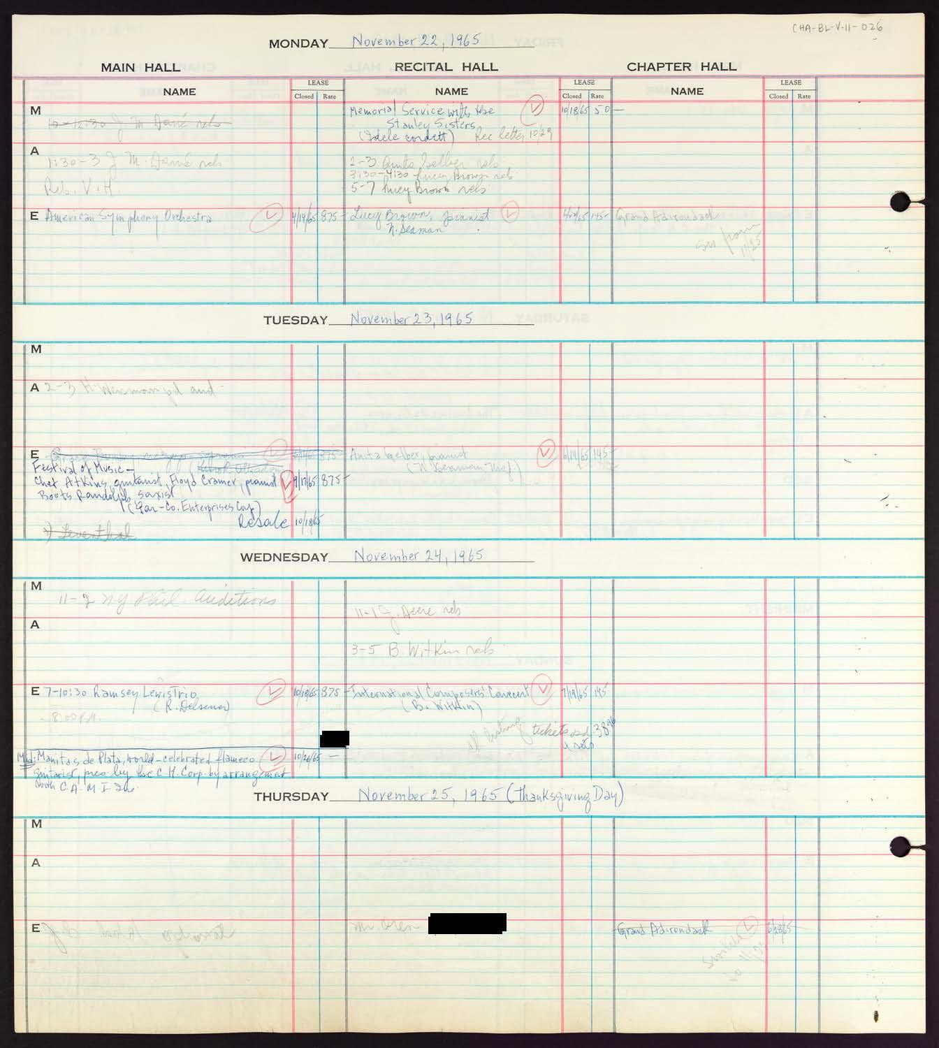 Carnegie Hall Booking Ledger, volume 11, page 26