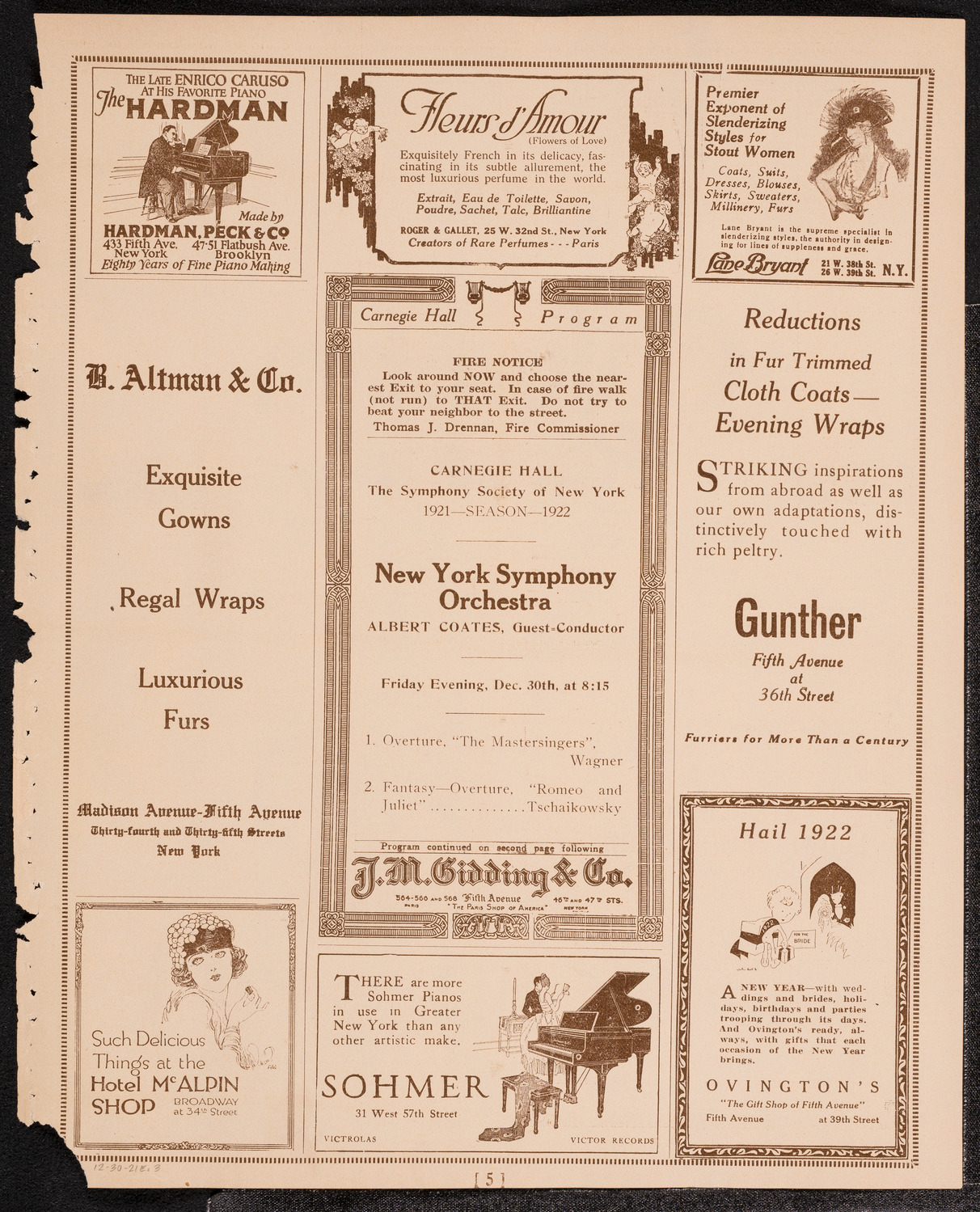 New York Symphony Orchestra, December 30, 1921, program page 5