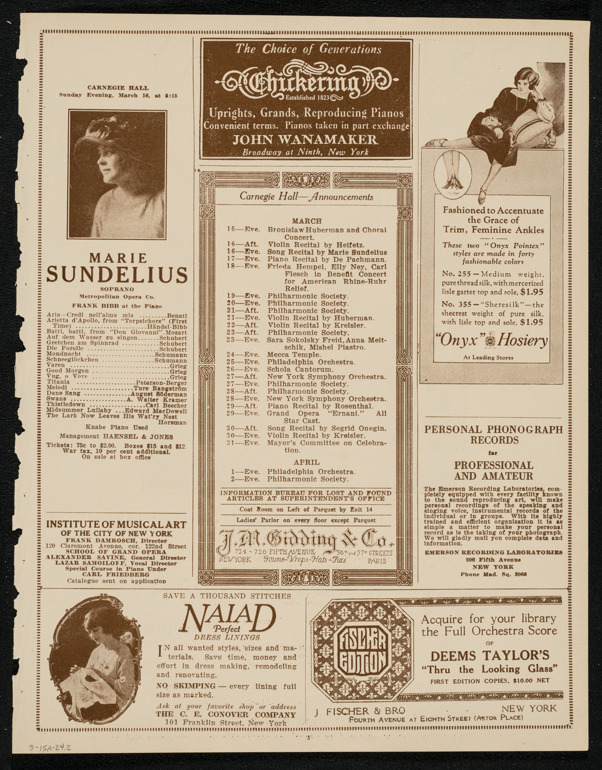 Boston Symphony Orchestra, March 15, 1924, program page 3