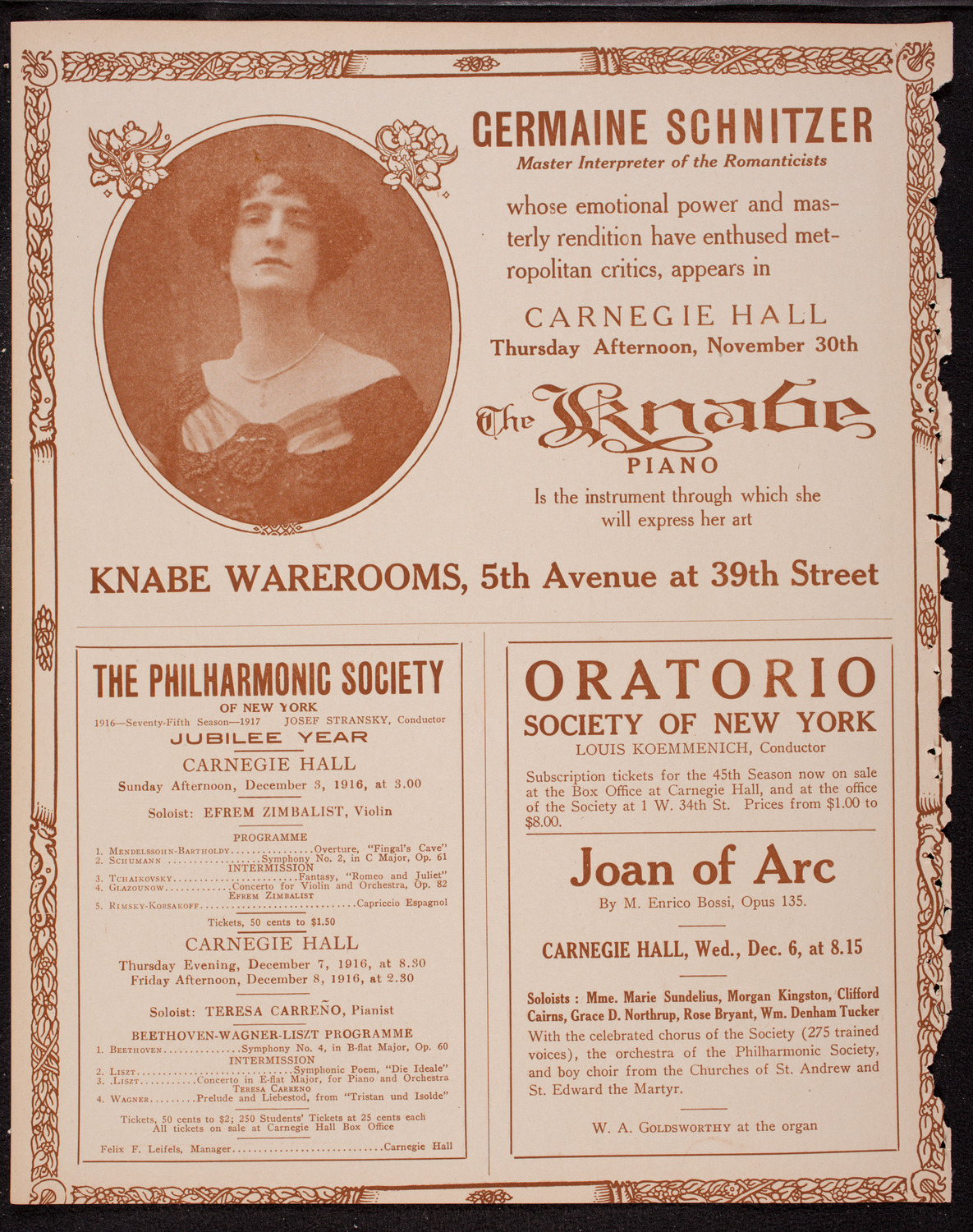 Julia Culp, Contralto, November 28, 1916, program page 12