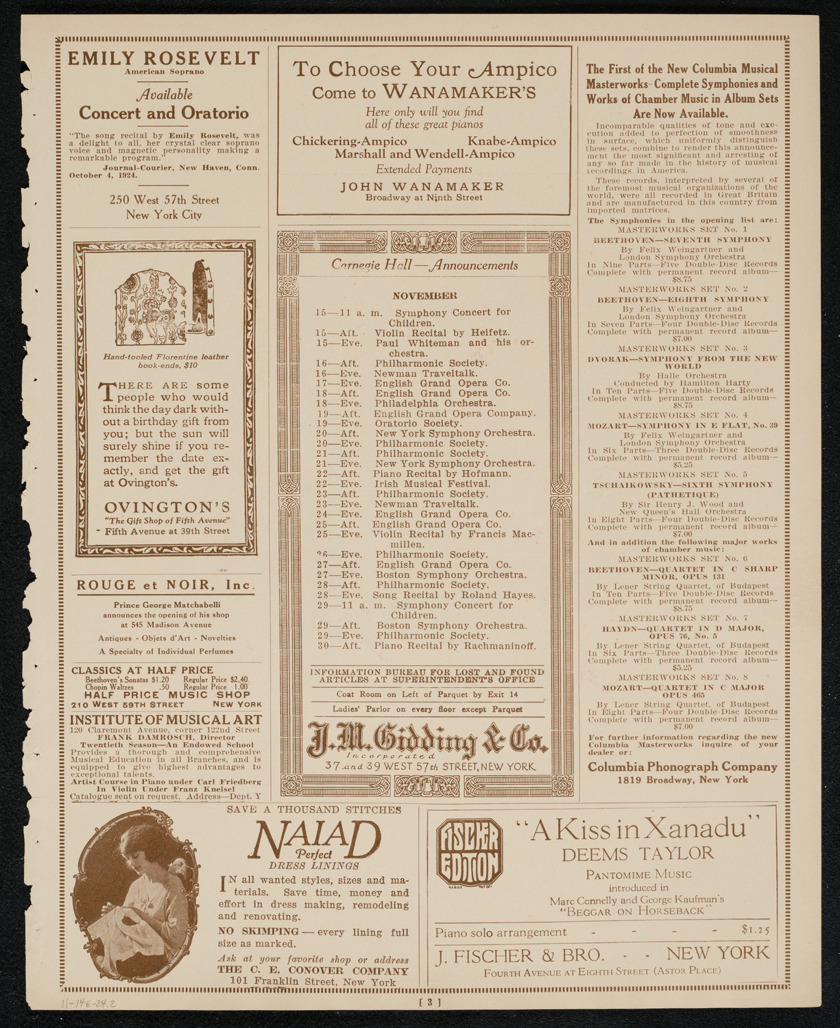 The Marriage of Figaro, November 14, 1924, program page 3