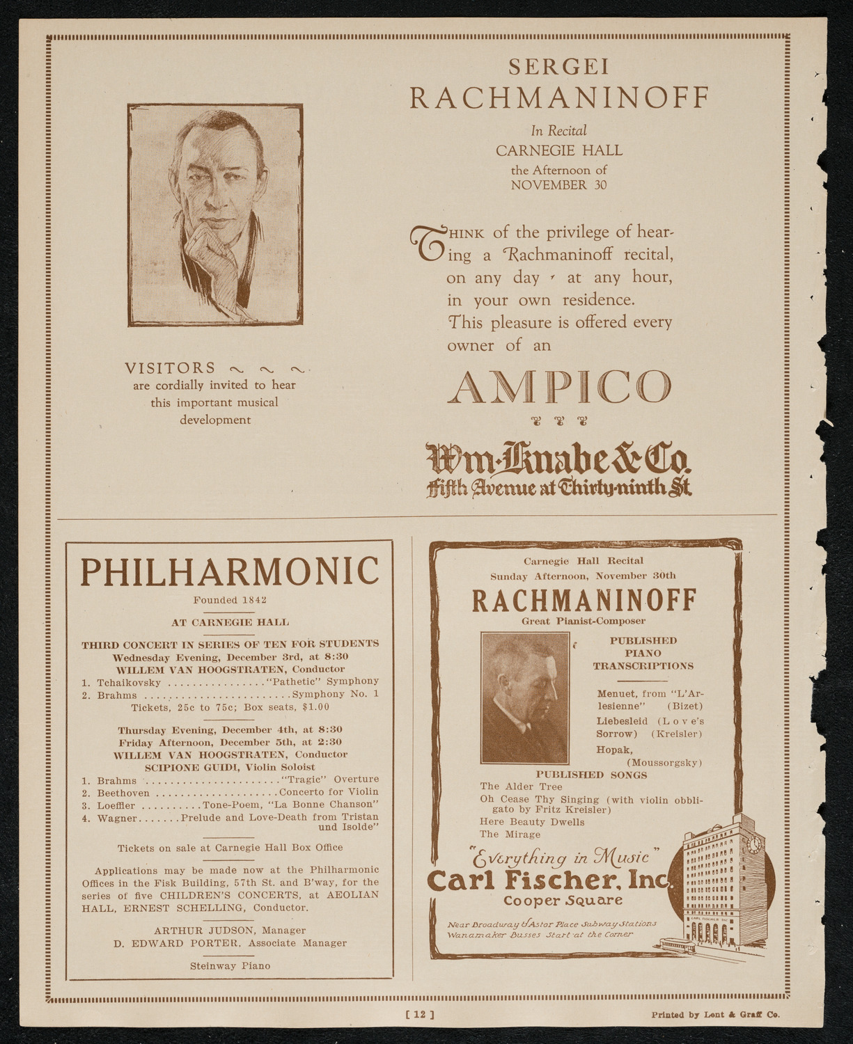 New York Philharmonic, November 29, 1924, program page 12